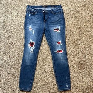 Judy Blue jeans, size 15/32, Buffalo plaid patch, skinny
